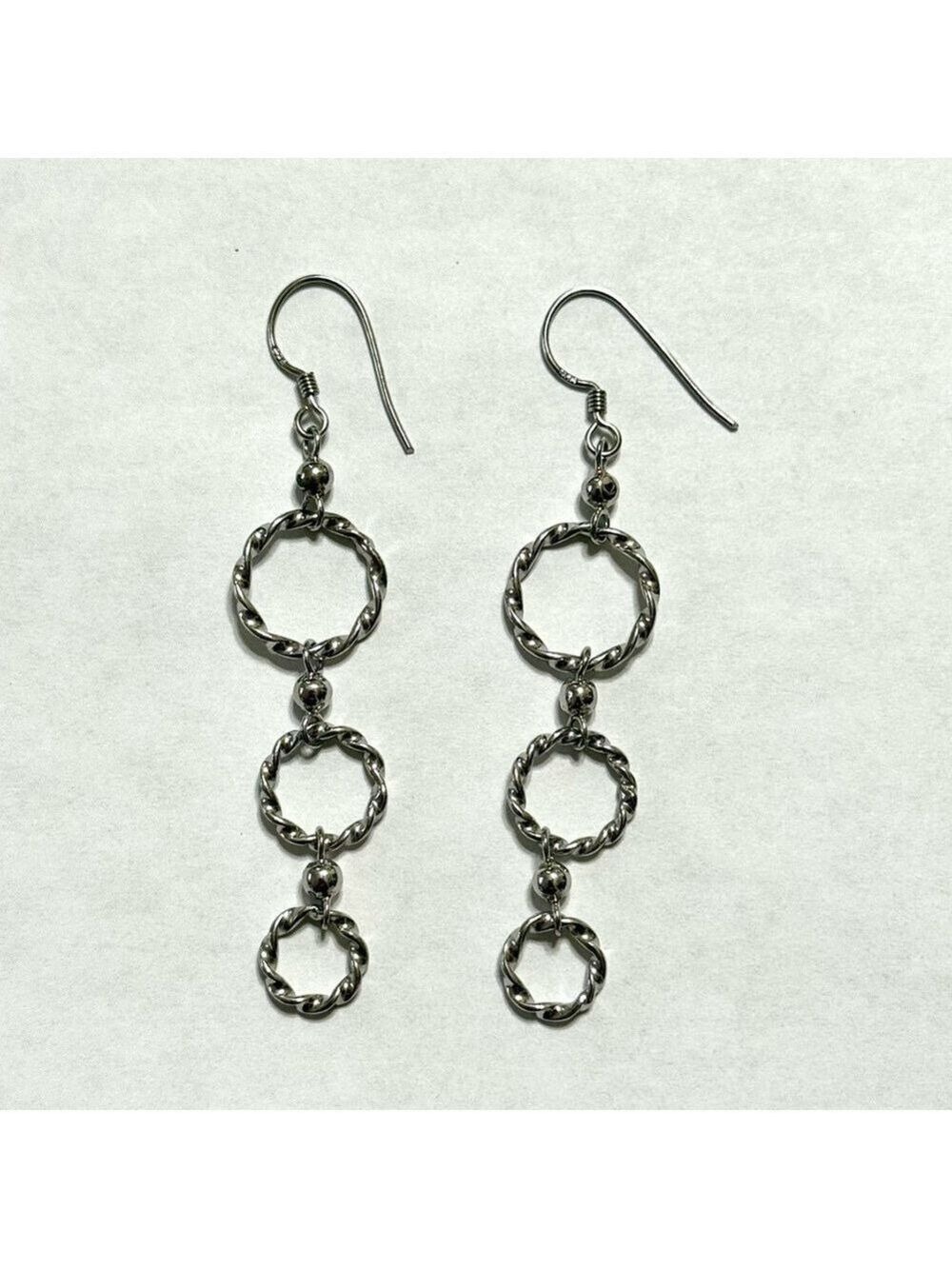 Sterling Silver Twisted Circle Dangle Earrings Stamped 925